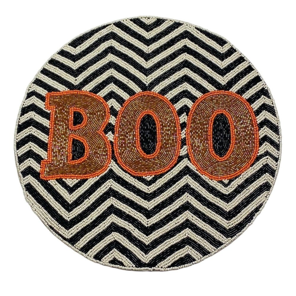 Nicole Miller Halloween Boo Spell Out Ziz Zag Beaded 15" Placemat Charger